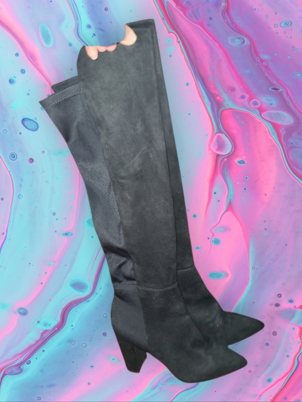 Ladies size 8 black stretchy knee high boots